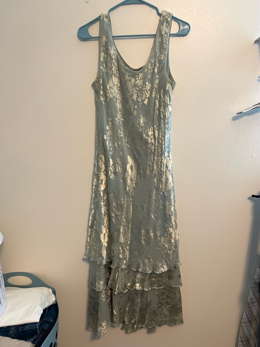 R&M Richards Sage Green Floral Layered Maxi Dress
